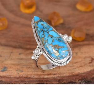 Boho แหวนเทอร์คอยส์สีฟ้าทองแดงรูปหยดน้ำตาอัญมณี925สำหรับผู้หญิง - Product Image 2