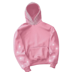 Sweat à capuche rose pour homme avec strass, luxe, cristal, nouveau, brillant, streetwear, hip hop, mode, esthétique diamant, élégant, chaud, automne - Product Image 1