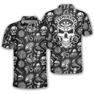 Camiseta polo de dardos personalizada por sublimación, diseño de calavera, transpirable, de secado rápido, jersey deportivo con logotipo y nombre - Product Image 1