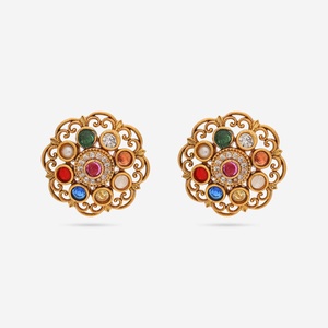 Antique Style Zinc Alloy Religious <b>Stud</b> <b>Earrings</b> 190949 Zircon Brass Pearl <b>Turquoise</b> Flower Bezel Setting for Wedding Party - Product Image 1