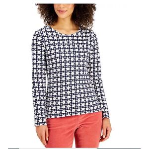 Maglia da Donna Charter Club Taglia Grande in Cotone Pima Stampato Bianco Tessuto Lavorato a Maglia - Product Image 1