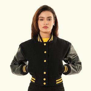 Chaqueta universitaria acolchada hecha a medida para mujer, parches bordados de béisbol de lana lisa, estilo universitario transpirable Letterman - Product Image 5