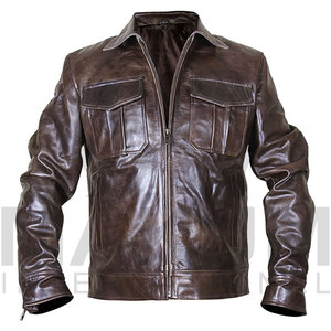 Brown Plus Size <b>Men</b> <b>Leather</b> <b>Jacket</b> Zip Up Bomber Style Flight <b>Jacket</b> with Pocket for Casual Wear - Product Image 6