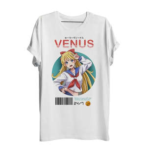 เสื้อยืดอนิเมะ <span class=keywords><strong>Sailor</strong></span> <span class=keywords><strong>Venus</strong></span> สำหรับผู้หญิง ผ้าเจอร์ซีย์คอตตอน 100% ระบายอากาศได้ดี พิมพ์ลายดิจิทัล โลโก้ ทรงหลวม มีไซส์ XS สำหรับสุภาพสตรี - Product Image 1