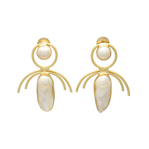 Pendientes de Perlas Naturales de Agua Dulce Color Blanco Ostra, Chapados en Oro de 24K, Estilo Cristiano Vintage, Hechos a Mano, para Mujer, para Boda - Product Image 1