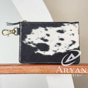 Monedero de cuero de vaca con pelo de marca de alta calidad para mujer con Tarjetero con cremallera, carteras cortas de cuero de vaca genuino - Product Image 1