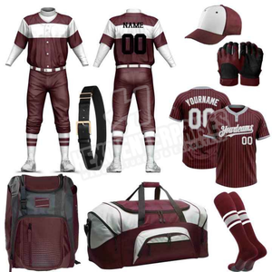 Conjuntos de uniformes de béisbol de Club de ropa deportiva hecha de poliéster, guantes de Jersey con botones, gorras, bolsa de cinturón, conjunto de uniforme de softbol para equipo de adultos - Product Image 1