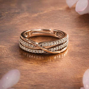 NOVAMART Fine Zarkan 925 Hallmark <b>Adjustable</b> <b>Ring</b> Pure Silver with Rhodium Plating Featuring Diamonds and Yellow Gold for Everyd - Product Image 2