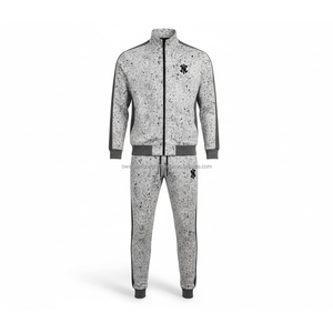 Men Black Speckled Tracksuit Set Full Sleeve <b>Zipper</b> <b>Jacket</b> Jogger Pants Casual Sportswear Breathable Autumn Wear OEM - Product Image 4