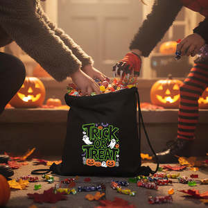 Personalized Halloween Organic <b>Cotton</b> Drawstring <b>Candy</b> Bags with 12 Designs Screen Printed Logo for Bracelets and Watches - Product Image 2