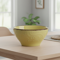 Bol à soupe en céramique jaune gaufré de style nordique, qualité excellente, 3460630-0.51, 510 ml, durable, pour usage quotidien