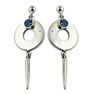 Boucles d'oreilles pendantes en argent 925, pierre bleue, plaqué or, design vintage en forme de goutte d'eau, cadeau pour femmes avec pierre de quartz, perle, diamant - Product Image 1
