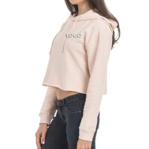 Suéter personalizado con mangas y hombros caídos y estilo de ajuste relajado 100% algodón Crop Top Sudadera con capucha para mujer - Product Image 2