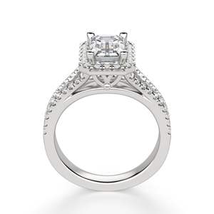 Emerald Cut <b>Split</b> Shank Halo Moissanite Engagement <b>Ring</b> - Product Image 2