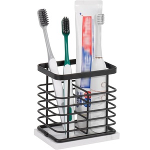 Elégant support pour brosse à dents et dentifrice en marbre et métal pour comptoirs de salle de bain, design minimaliste moderne avec 4 fentes - Product Image 4