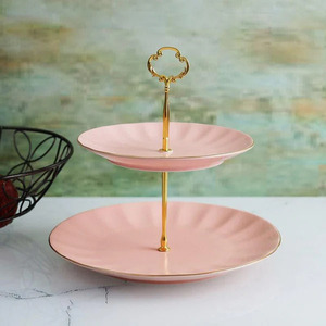 Classic Round Ceramic 2-Tier Cake Serving Stand Beautiful Decorative Pedestal for Dessert Displays Cake <b>Tool</b> - Product Image 1
