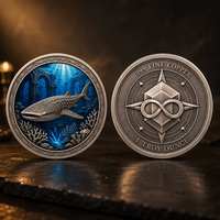 Pièce de monnaie ronde personnalisée de 1 once de Troye en cuivre fin 999, motif requin baleine en relief 3D imprimé UV, thème Corail de ruine sous-marine, objet de collection, cadeau