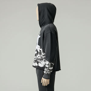 Sweat à capuche pour homme en molleton 100% coton, coupe courte, effet délavé à l'acide, imprimé avec un patch brodé en 3D, fabriqué sur mesure - Product Image 2