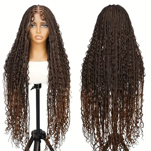 Prix de Gros Perruques en Dentelle HD Complète sans Colle Perruques Synthétiques à Base Carrée avec Baby Hair Ondulation d'Eau Tresses Box Braids pour Femmes - Product Image 2