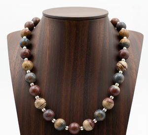 Collar de Piedras de Jaspe Natural de 18 Pulgadas para Mujer, Diseño Geométrico Chapado en Oro y Plata Tibetana, Regalo Moderno Hecho a Mano - Product Image 1