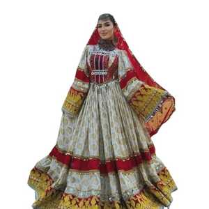 Antique Afghani Vintage Banjara-parole longueur robe 3 pièces avec broderie à la main dentelle paillettes bouton détails Style bohème - Product Image 1