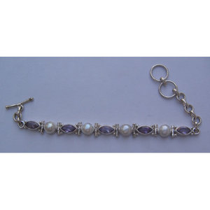 Shah Gems Women's Natural Pearl and Amethyst <b>Bracelet</b> 925 Sterling Silver Elegant Pearl <b>Bangles</b> - Product Image 2