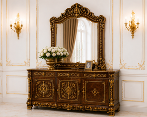 Baroque Fusion 10-Seater <b>Dining</b> Set with Gold Detailing With Console <b>Table</b> Prestigious Maharaja Style <b>Dining</b> <b>Table</b> & Chairs Set - Product Image 4