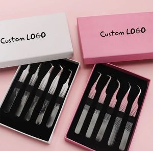 Venta al por mayor de pinzas de pestañas con logotipo personalizado con punta de fibra de acero inoxidable puntiaguda pinzas de extensión de etiqueta privada - Product Image 5