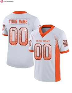 Custom <b>White</b> Orange-Red Mesh Drift Fashion Jersey Breathable Short Sleeve Solid Print <b>Football</b> Jersey - Product Image 4