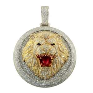 Pendentif médaillon tête de lion de luxe serti de moissanite, or bicolore, hip hop, bijoux fantaisie en argent sterling - Product Image 3