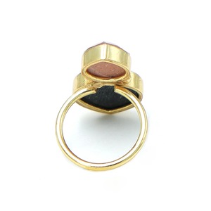 Export Quality Handmade 18K Gold Plated Brass <b>Black</b> Onyx & Peach Moonstone Oval Round <b>Ring</b> Wedding Party Gift From India - Product Image 4