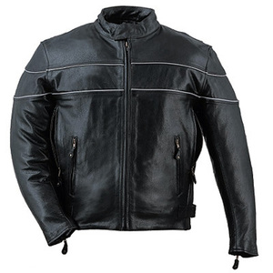 Chaqueta de Motociclista de Piel de Oveja Genuina HMB-0428A, Cortavientos, con Cuello en V, Estilo Universitario, Acolchada, para Invierno, Servicio OEM - Product Image 1