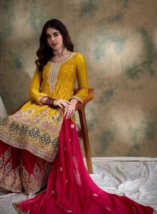 Salwar Kameez de créateur haut de gamme en soie traditionnelle brodée avec des sequins, pour femmes adultes, tenue de soirée, séchage rapide, toutes saisons, inclus - Product Image 2