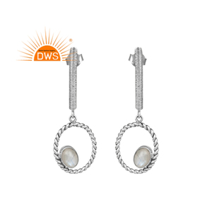 Pendientes Colgantes de Plata de Ley Oxidada con Piedra Lunar Arcoíris Natural, Fabricante de Joyería Personalizada - Product Image 1
