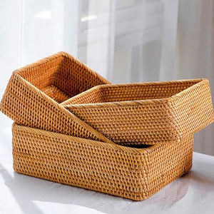 Organizador de múltiples compartimentos de ratán tejido de primera calidad, forma rectangular, diseñado para accesorios de escritorio y suministros de oficina - Product Image 6