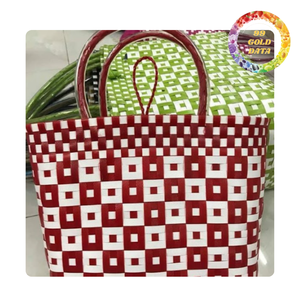 Bolsa tejida de plástico hecha a mano | Bolsa de compras ecológica y uso diario | Bolsa espaciosa con pajita de colores - Product Image 1