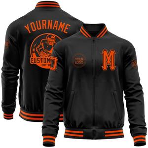 Bomber personnalisé noir orange Varsity Letterman veste à glissière coupe-vent Streetwear veste universitaire vintage pour hommes - Product Image 1