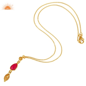 Handmade Pendant <b>Necklace</b> Wholesale 18k Gold Plated Silver <b>Necklace</b> Colorful <b>Pink</b> Chalcedony Silver <b>Necklace</b> Jewelry - Product Image 4
