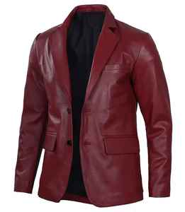 Blazer en cuir de mouton véritable pour hommes Veste doublée de boutons en peau d'agneau avec poches pour les affaires et les vêtements décontractés - Product Image 3