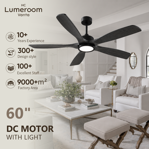 Ventilador de Techo de Madera Sólida de 60 Pulgadas con Luz, Montaje en Techo, Motor DC Silencioso, Control Remoto, para Sala de Estar y Dormitorio, Disponible en EE. UU., Color Negro - Product Image 1