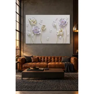 Impression sur toile Fida à l'aspect gaufré avec fleurs lilas et crème - Product Image 4