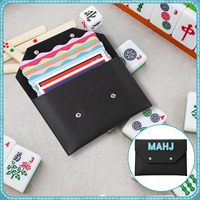 Mahjong-Karten-Tasche, Mahjong-Kartenhalter, Mahjong-Kartenhülle aus Leder, Mahjong-Karten-Clutch-Etui, Schwarz
