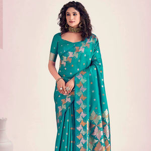 Sari indio étnico Banarasi de seda suave para mujer, ropa de boda, Sari étnico Bollywood, Sari indio con blusa, mayorista, Sari de color - Product Image 5