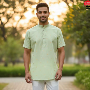 Las últimas camisas ligeras de lino con 3 botones con Jacquard Butta Work, perfectas para ropa informal - Product Image 1