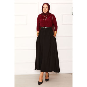 Black Formal Wrap <b>Skirt</b> with <b>Elastic</b> Waist and Pocket Details Comfortable Breathable Spandex Digital Print Patchwork Pattern - Product Image 4