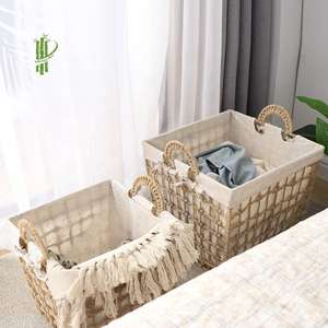 Storage Baskets Jute square With Handle Laundry <b>Bags</b> & Basket Checkered, square Hole White Fabric Lining Popular Products 2023 - Product Image 5