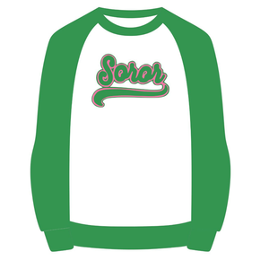 Sudadera Blanca 08 Soror con Mangas Raglán y Cuello Redondo, Sudadera Rosa y Verde para Mujeres de Hermandad Universitaria, Ropa Casual Elegante - Product Image 5