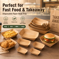 Bandeja de Papel Kraft con Borde Plegado para Alimentos, Diseño Personalizado con Logotipo, para Servir Hot Dogs