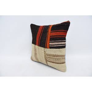 Brown Wool Kilim Patchwork <b>Bolster</b> <b>Pillow</b> 14x14 Inch Luxury Vintage Fluffy Plant Floral Woven Design Non-Slip Eco-Friendly - Product Image 4