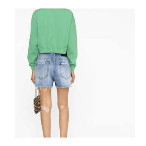 Custom <b>Waisted</b> <b>Women's</b> Denim Shorts Fully Ripped Zip Fly Button Fastening with Belt Loop Five Pockets Breathable Blue <b>Jeans</b> - Product Image 3